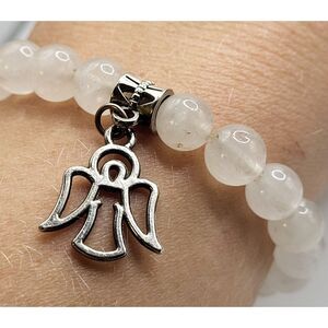 Healing Rose Quartz Gemstone Angel Bracelet 6in